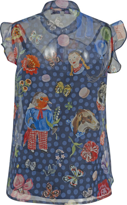 Transparente Seidenbluse mit Volant und Print – Bild 3