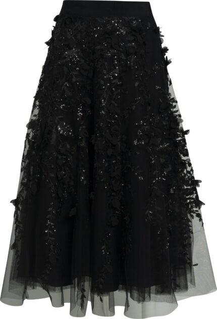 Embellished Tulle Midi Skirt with Floral Appliqués - Image 3
