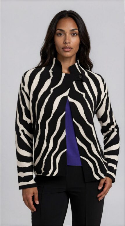 Reversible Cashmere Jacket with Graphic Zebra Pattern<br/> - Image 2