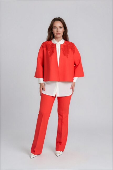 Short Virgin Wool Jacket with Floral Embroidery - Image 2