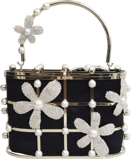 Mini-Abendtasche mit Blüten-, Perlen- und Kristallbesatz