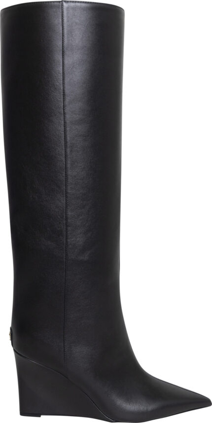 Kniehoher Lederstiefel mit Keilabsatz