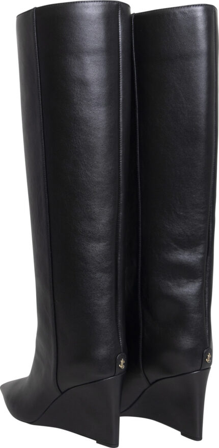 Kniehoher Lederstiefel mit Keilabsatz – Bild 3