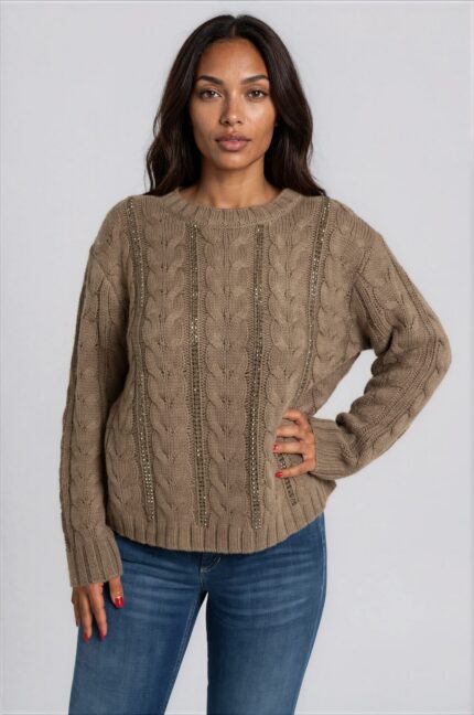 Cable-Knit Sweater with Crystal Embellishment<br/> - Image 2
