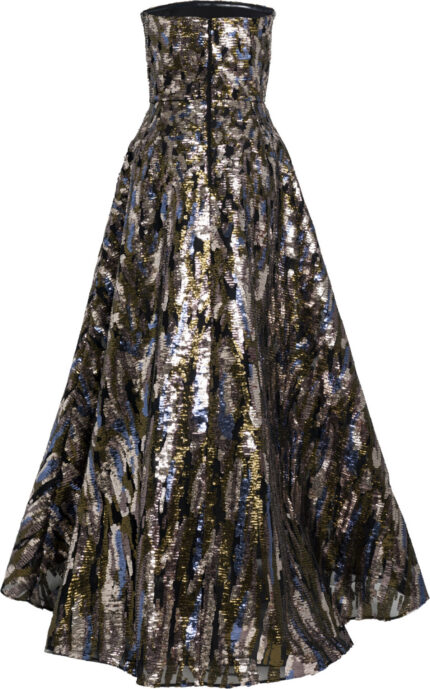 Trägerloses Abendkleid mit Paillettenstickerei und floraler Applikation – Bild 3