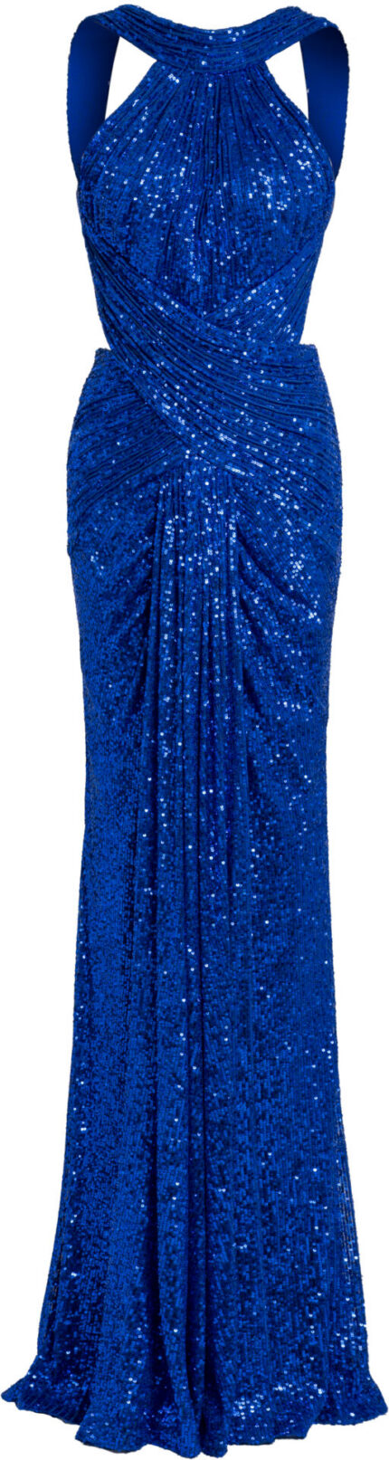 Paillettenbesetztes Abendkleid mit Neckholder und Drapierung