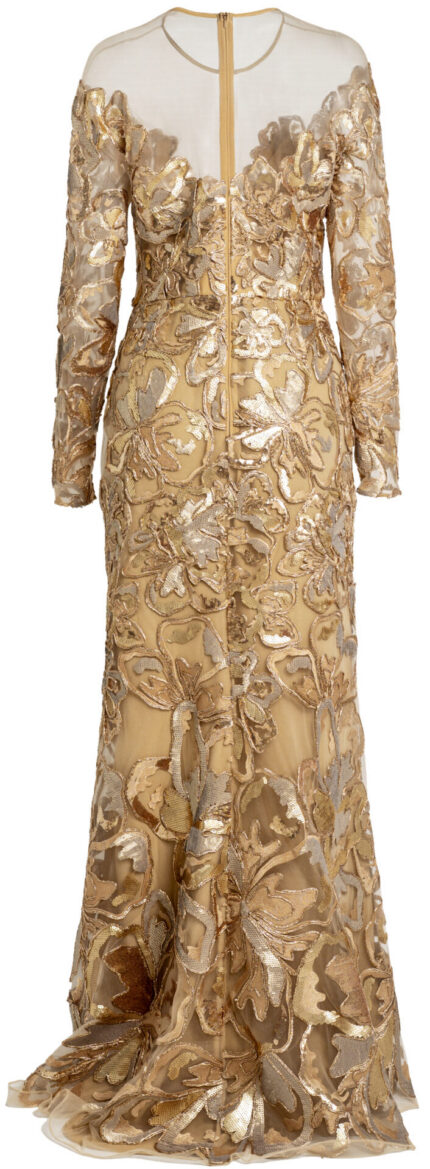 Bodenlanges Abendkleid mit floraler Stickerei und Pailletten – Bild 3