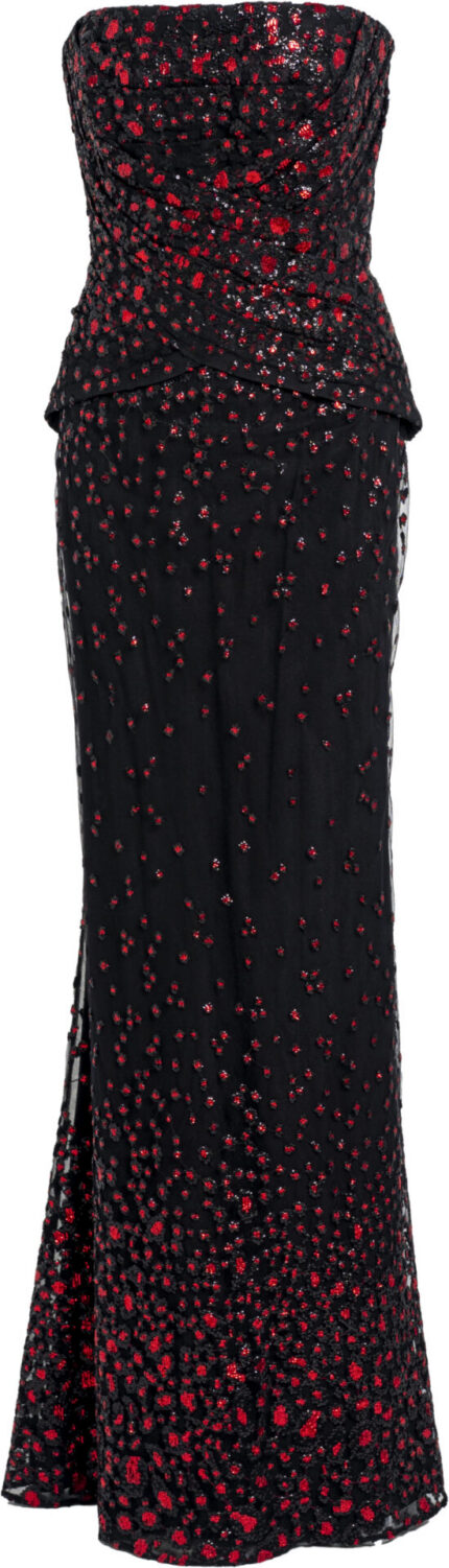 Bodenlanges Bustier-Abendkleid mit Pailletten und Peplum-Detail