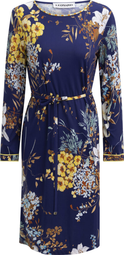 Fitted Dress with Floral Print and Tie Belt<br/>