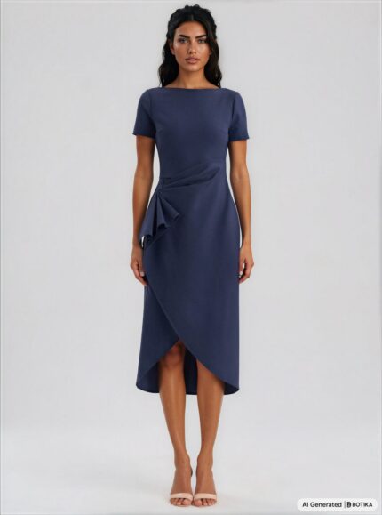 Midikleid mit Drapierung und asymmetrischem Rockdetail – Bild 2