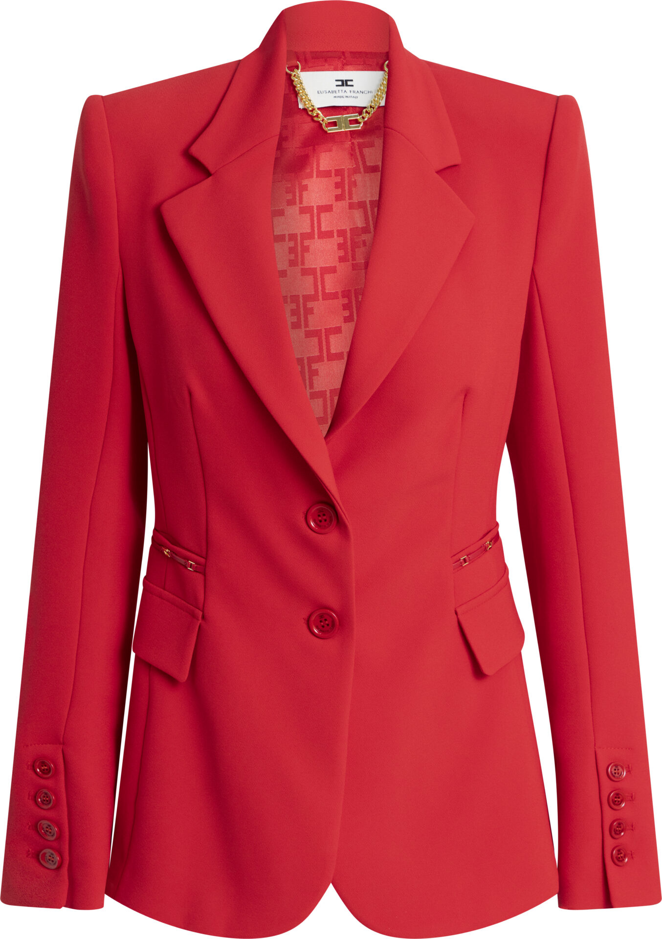 Gi274_66E2_rot_649_A Taillierter Blazer mit Reverskragen und goldfarbenen Details – Bild 1
