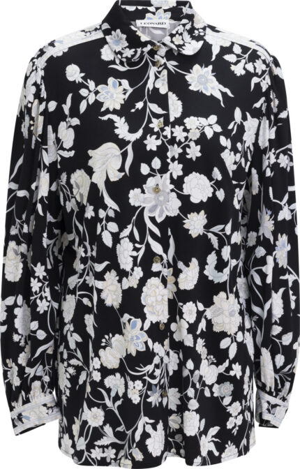 Blouse with Floral Print and Button Placket<br/>