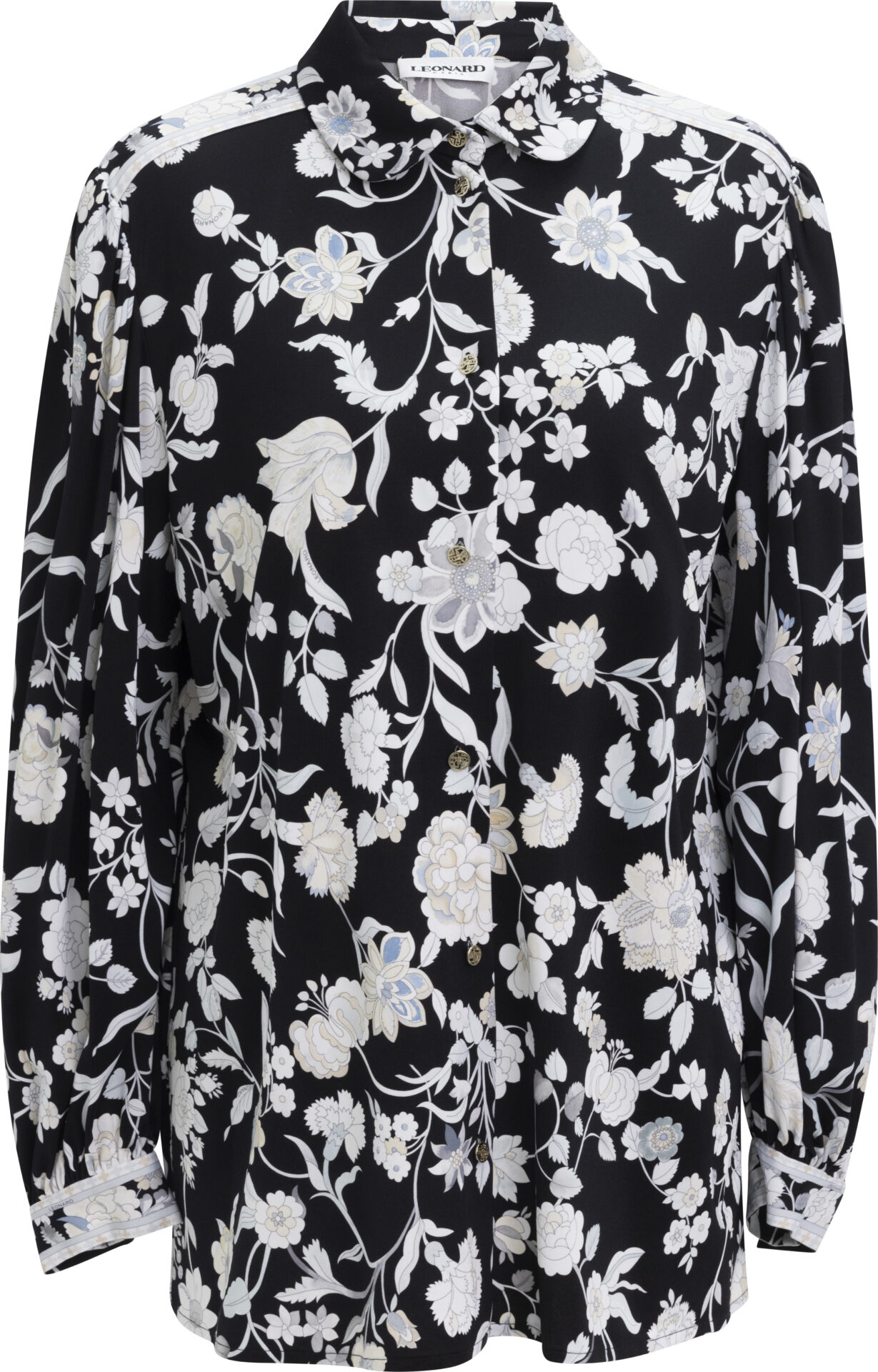 Gilane_mykonos_schwarz_1299_A Blouse with Floral Print and Button Placket<br/> - Image 1
