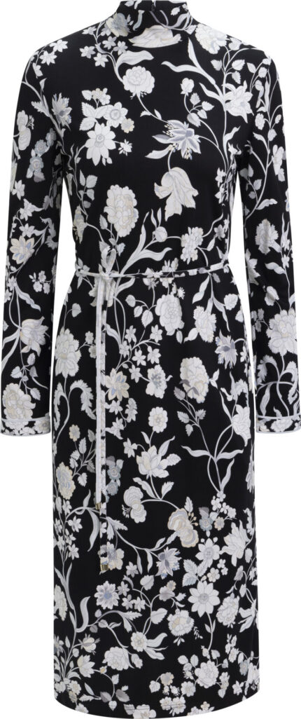 Midikleid mit floralem Print, Stehkragen und Bindegürtel – Bild 5