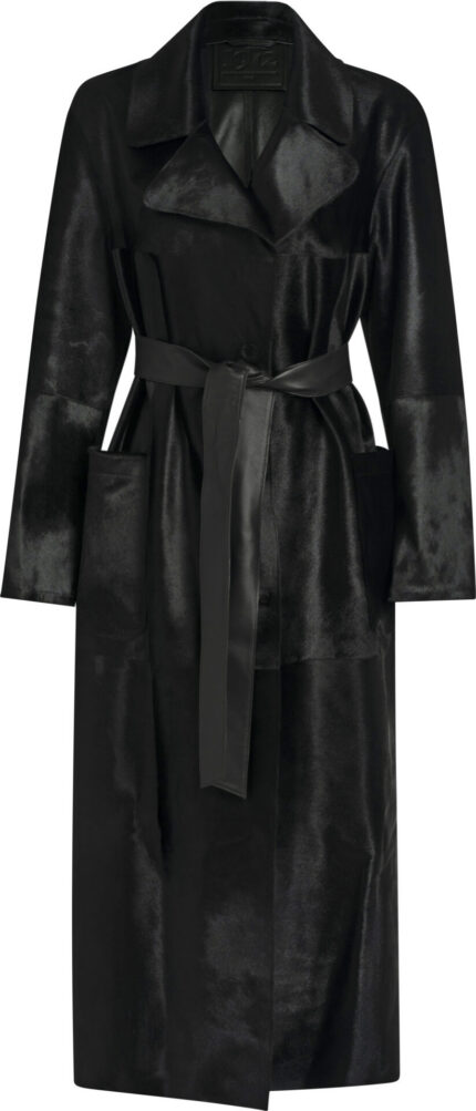 Langer Shearling-Mantel aus Lammleder mit Gürtel