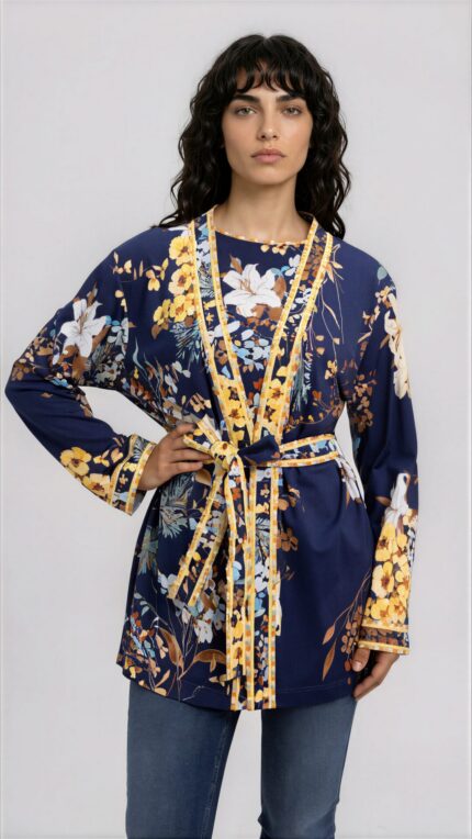 Kimono Jacket with Floral Print and Tie Belt<br/> - Image 2