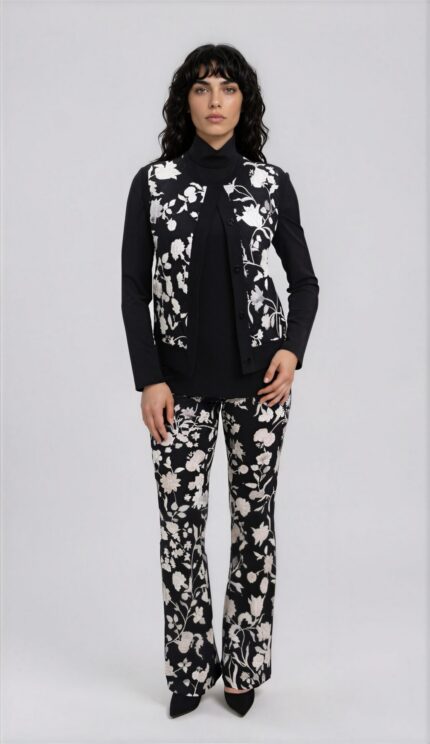 Quilted Vest with Floral Print and Knitted Trim<br/> - Image 2