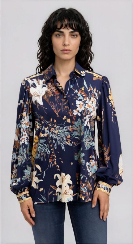 Blouse with Floral Print and Button Placket<br/> - Image 2