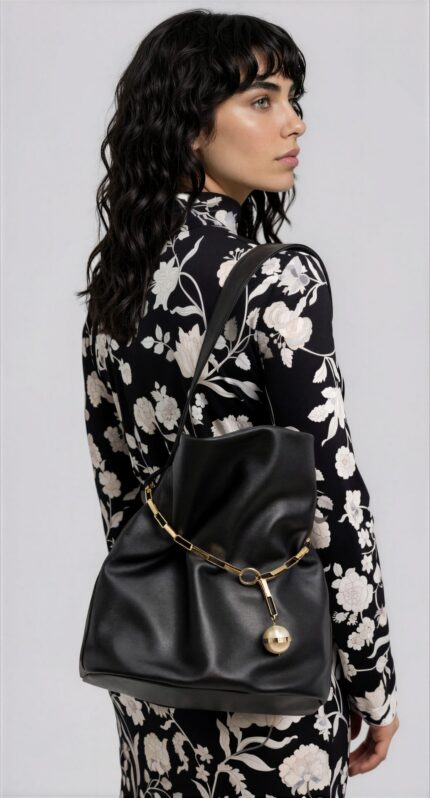 Large Shoulder Bag with Gold-Tone Chain and Pearl Charm<br/> - Image 2