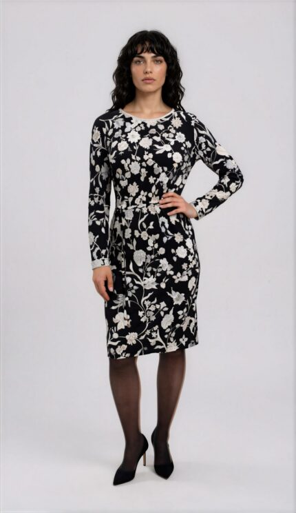Figurbetontes Kleid mit floralem Print und Bindegürtel – Bild 2