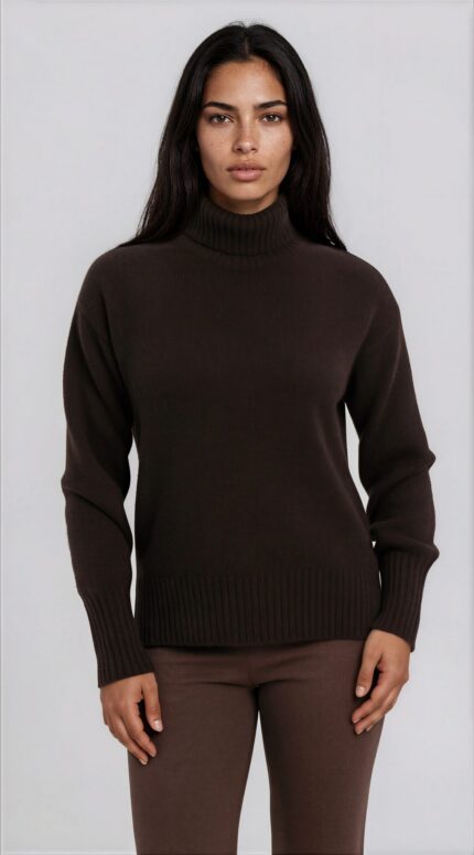 Cashmere Turtleneck Sweater with Ribbed Knit Details - Image 2