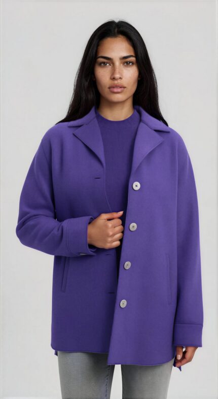 Cashmere Short Coat with Lapel Collar and Button Closure<br/> - Image 2