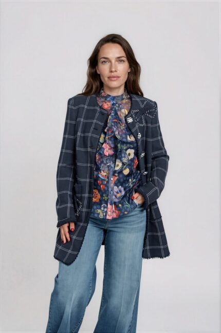 Checked Short Coat with Bow Details - Image 2