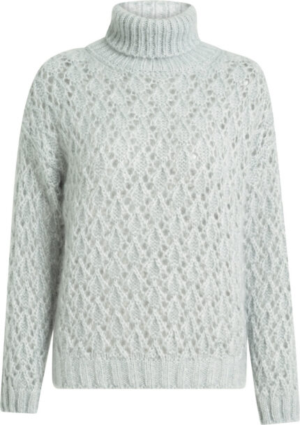 Helltürkiser Rollkragenpullover aus Mohair-Seiden-Mix
