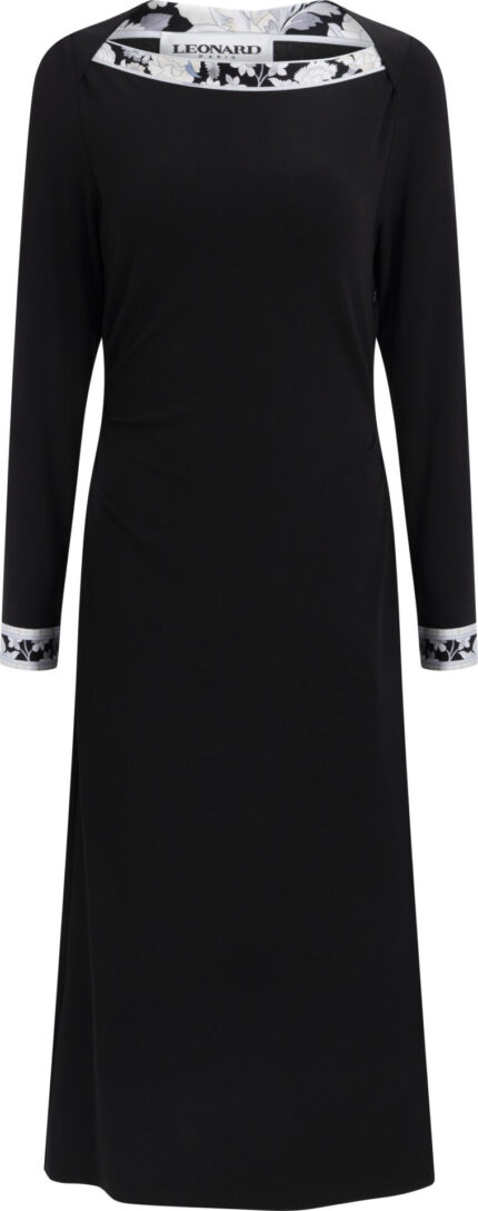 Black Midi Dress with Decorative Print Details<br/>