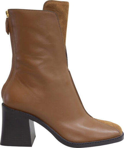 Stiefelette mit Velours-Details und Blockabsatz