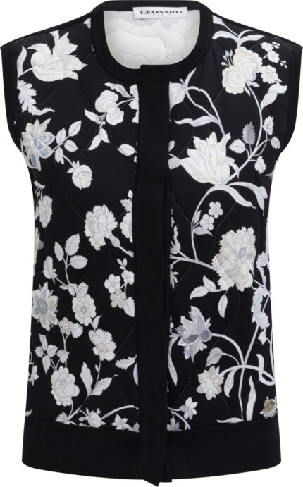 Quilted Vest with Floral Print and Knitted Trim<br/>