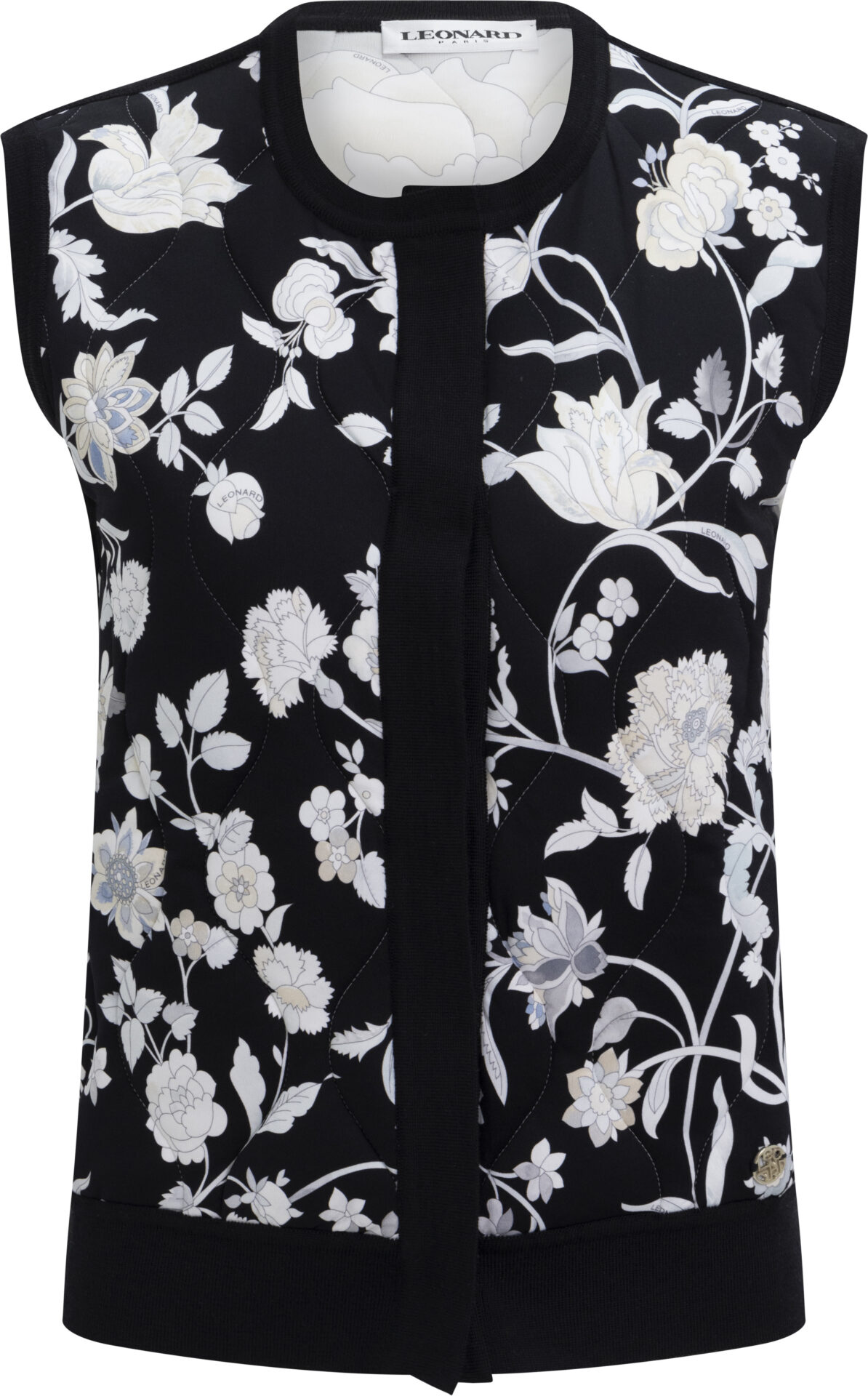 Piedro_piave_schwarz_1999_A Quilted Vest with Floral Print and Knitted Trim<br/> - Image 1