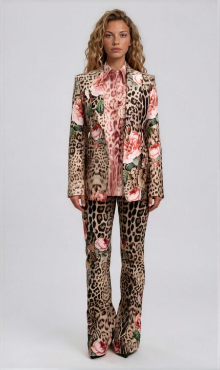 Flared Jeans with Leopard and Floral Print<br/> - Image 2