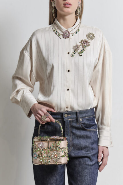 Mini Evening Bag with Floral and Crystal Embellishment<br/> - Image 4