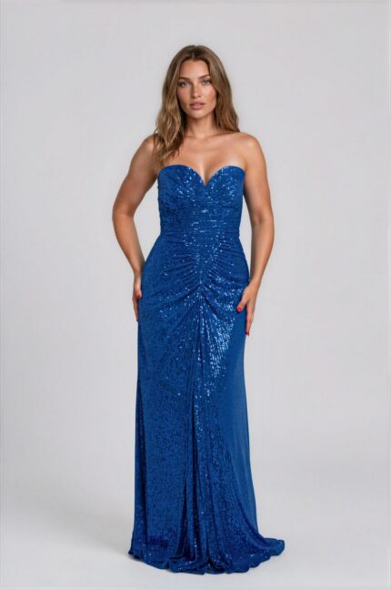 Paillettenbesetztes Abendkleid mit Sweetheart-Ausschnitt und Drapierung – Bild 2