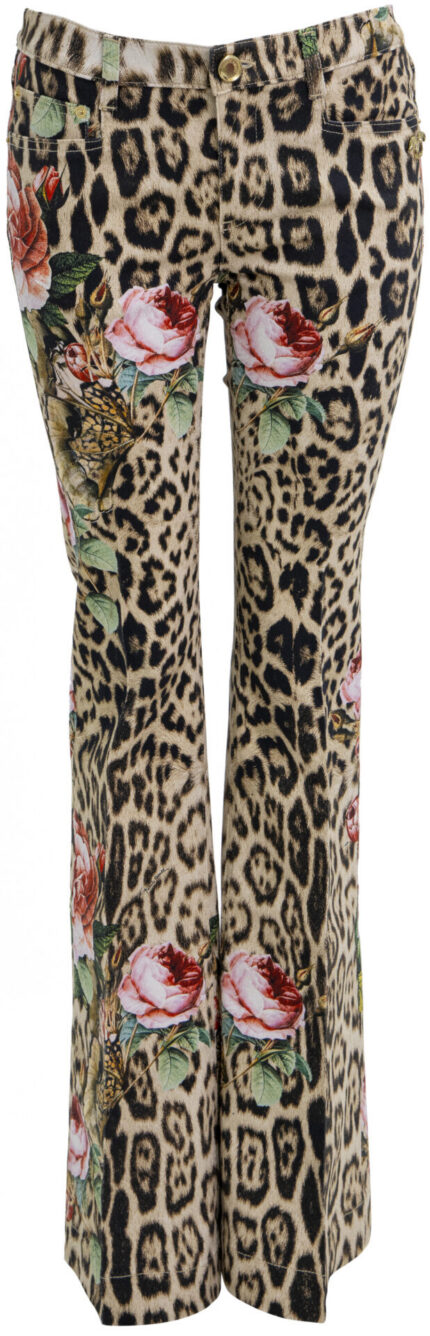 Flared Jeans with Leopard and Floral Print<br/>