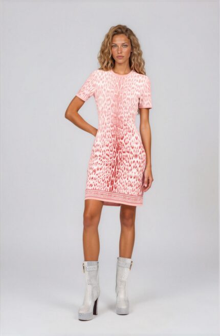 Short-Sleeved Knit Dress with Animal Print<br/> - Image 2