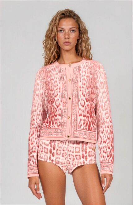 Knit Cardigan with Animal Print and Gold-Tone Buttons<br/> - Image 2