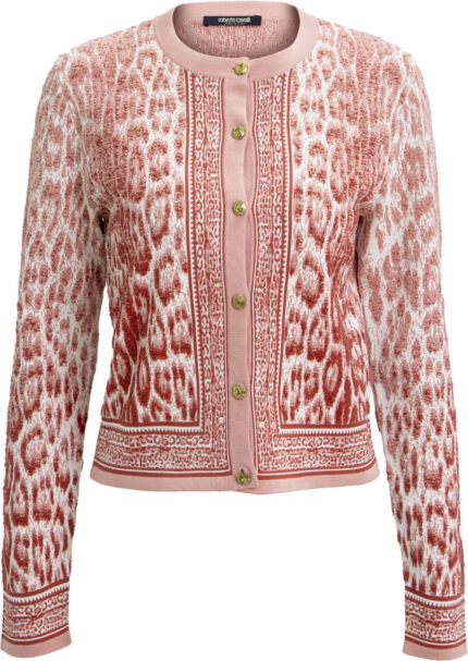 Knit Cardigan with Animal Print and Gold-Tone Buttons<br/>