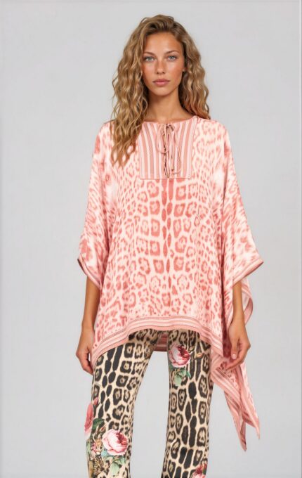 Kaftan Tunic with Animal Print and Lace-Up Detail<br/> - Image 2