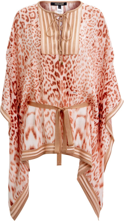 Kaftan Tunic with Animal Print and Lace-Up Detail<br/>