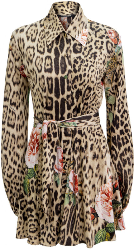 Shirt Dress with Animal Print and Floral Motif<br/>