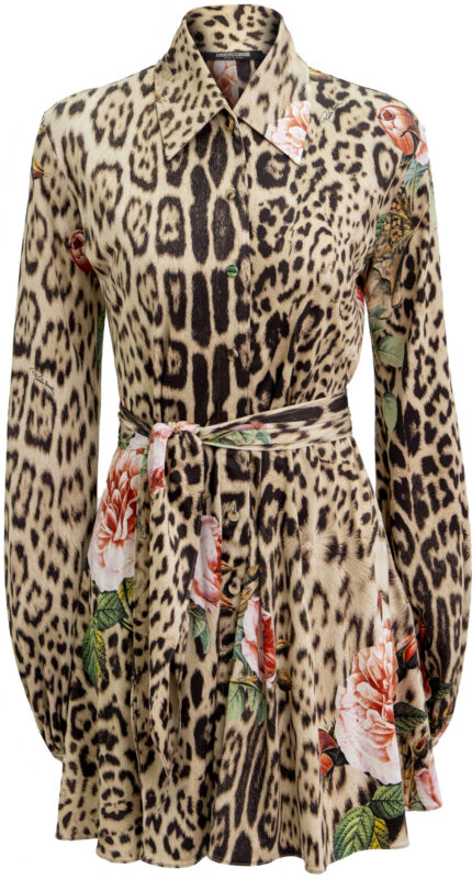 Shirt Dress with Animal Print and Floral Motif<br/>