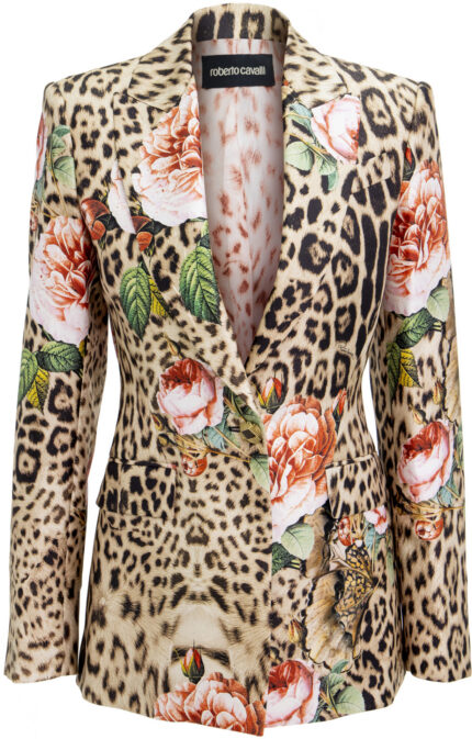 Silk Blazer with Animal Print and Floral Motif<br/>