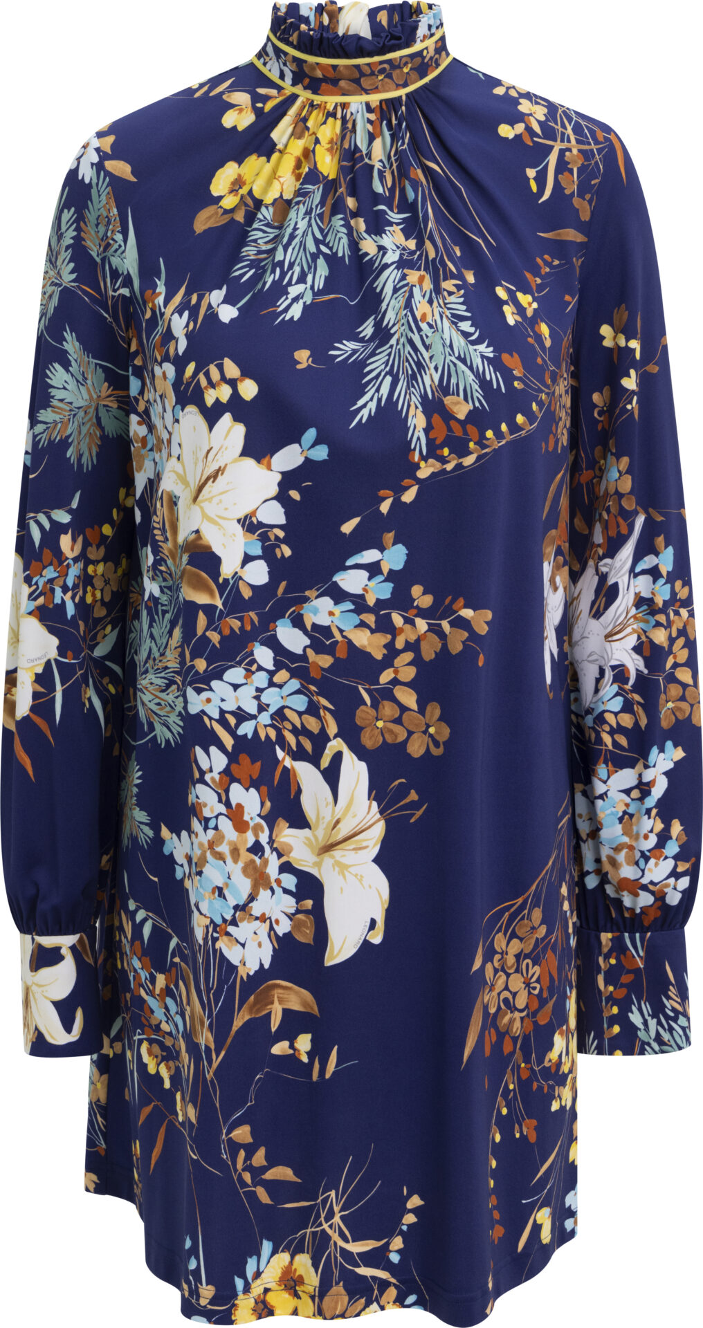 galla_mykonos_blau_1449_A Fließendes Tunikakleid mit floralem Print – Bild 1