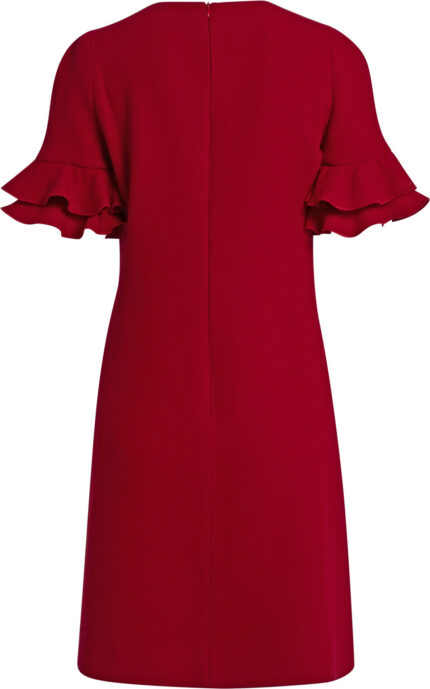 Rotes Schurwollkleid mit Volantärmeln – Bild 3