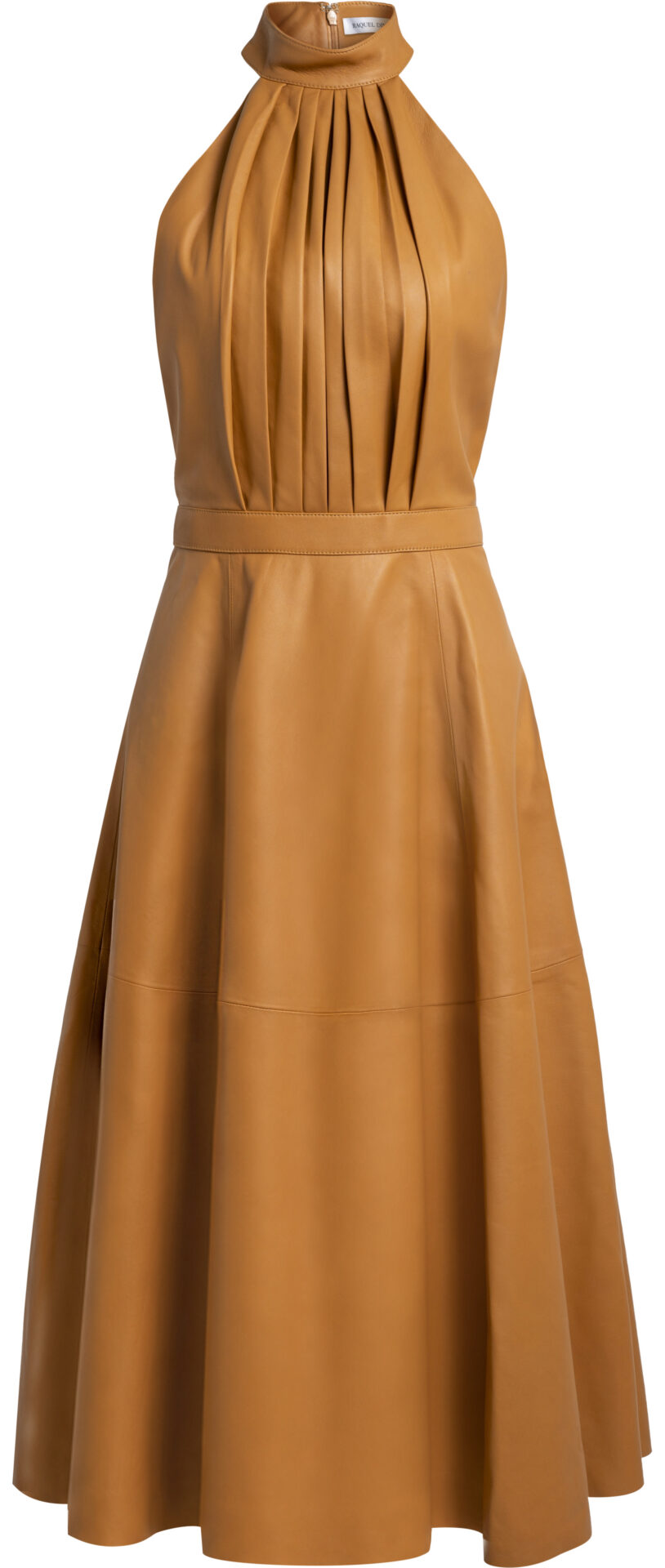 5M03045 Giovanna_camel_3279_a Ärmelloses Midikleid aus Schafleder mit Plissee-Detail – Bild 1