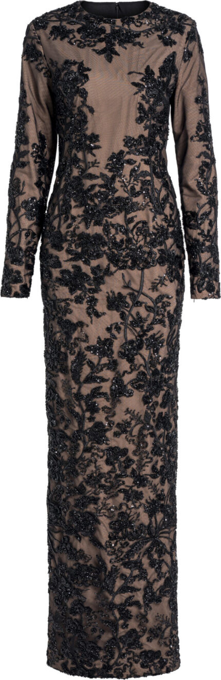 Abendkleid mit floraler Stickerei und Paillettenbesatz
