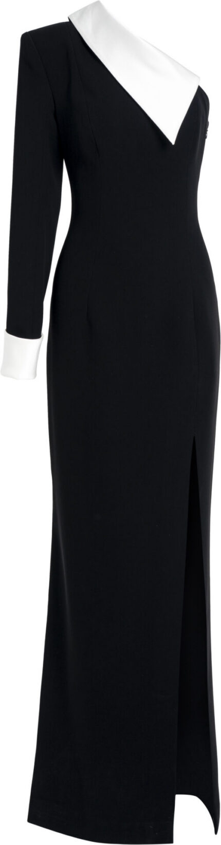 Asymmetrisches Abendkleid mit markantem Kragen und Seitenschlitz
