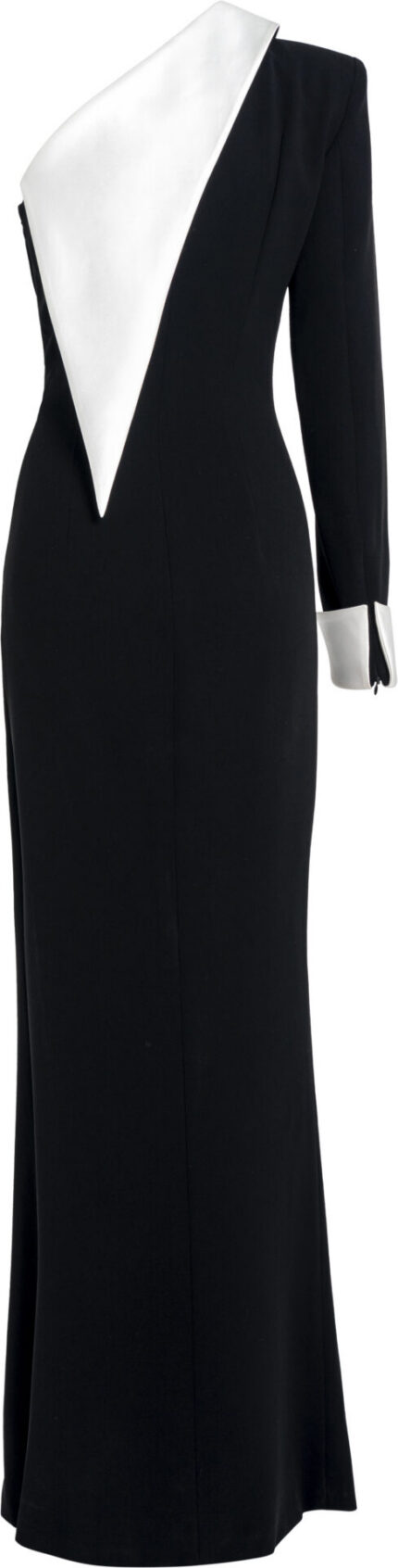 Asymmetrisches Abendkleid mit markantem Kragen und Seitenschlitz – Bild 3